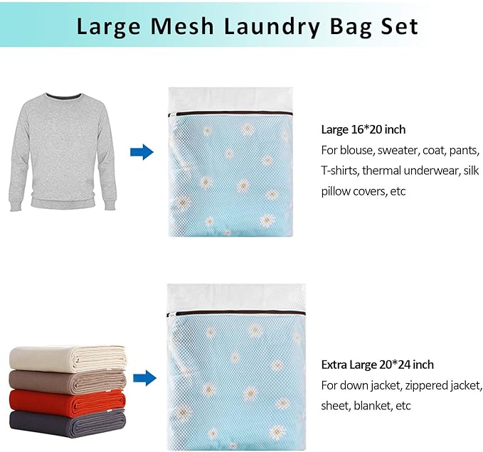 GOGOODA Mesh Laundry Bag for Delicates Set of 2 Lingerie Bags for Washing Machine Great for Laundry, Hosiery, Blouse, Underwear, Pantyhose, Socks(Set of 2)