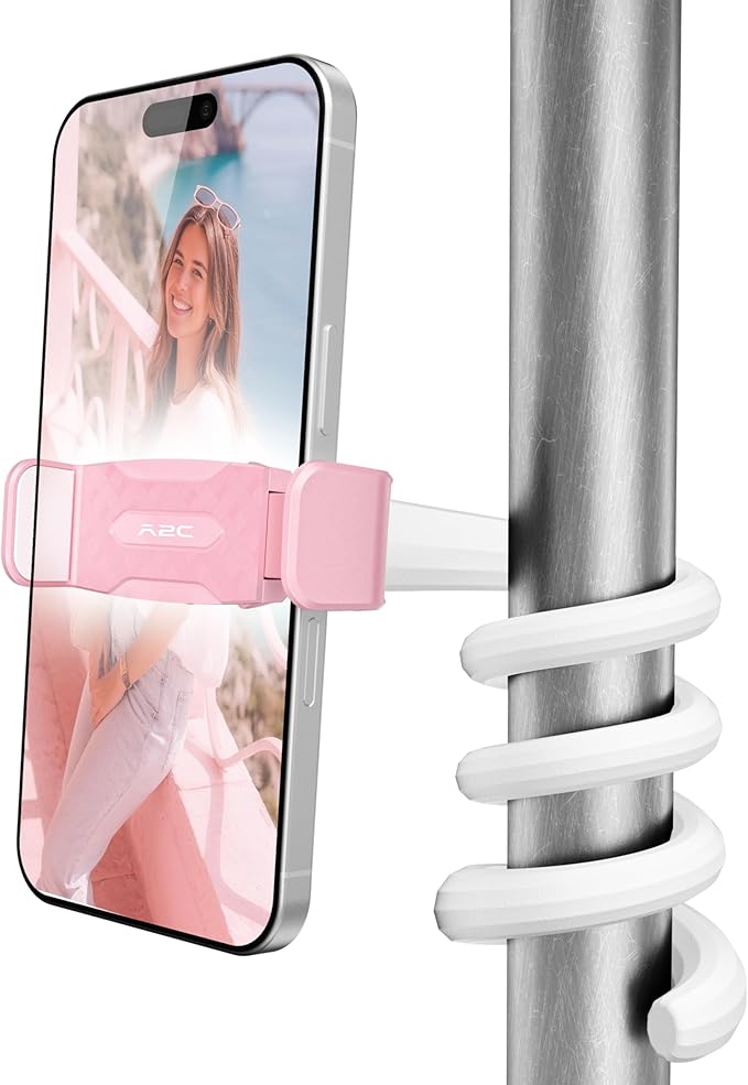 A2C Flexible Phone Holder for Treadmill, Peloton, Stroller, Shopping Cart, Desk, Portable Gooseneck 16.5” Long Arm Phone Mount for 4.7”-6.5" Smartphones, Gym Accessories for Women, Pink