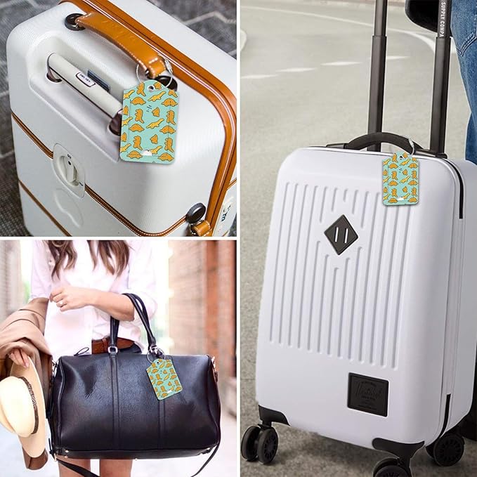 Fintie Luggage Tags, Privacy Cover ID Label with Stainless Steel Loop and Address Card for Travel Bag Suitcase - Dinosaur (2 Piece)