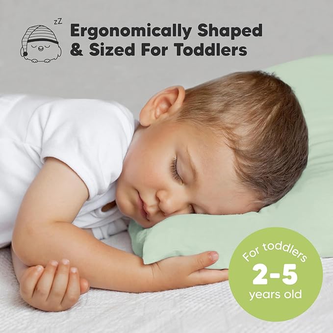 KeaBabies Toddler Pillow with Pillowcase, Jumbo 14X20 - Soft Organic Cotton Toddler Pillows for Sleeping - Machine Washable - Perfect for Travel, Toddler Bed Set (Sage)