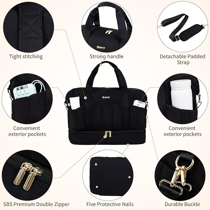 Weekender Bag, Large Travel Duffel Bag for Women, Carry on Overnight Bag with Shoe Compartment and Toiletry Bags