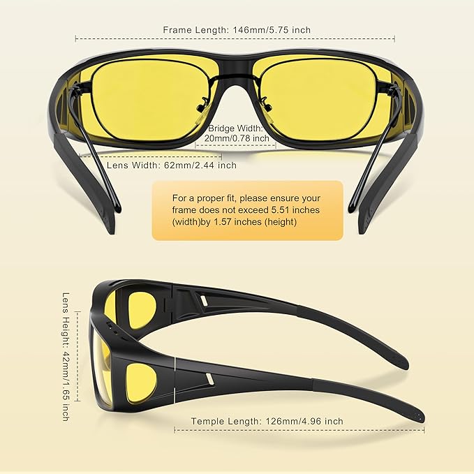 Night Driving Glasses for Men Women Anti Glare Polarized Fit Over Night Vision glasses