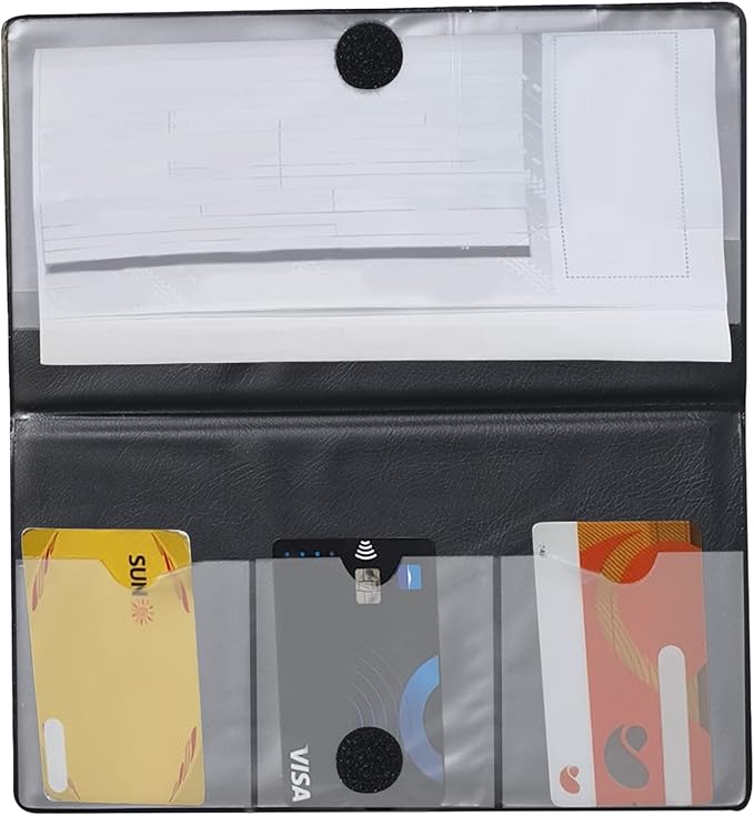 Andalus Auto Registration & Insurance Card Holder Pack of 2, Waterproof Essential Car Registration Holder with Hook & Velcro Closure, Perfect for Every Vehicles Glove Boxes (Black - 9.5" x 5.15")