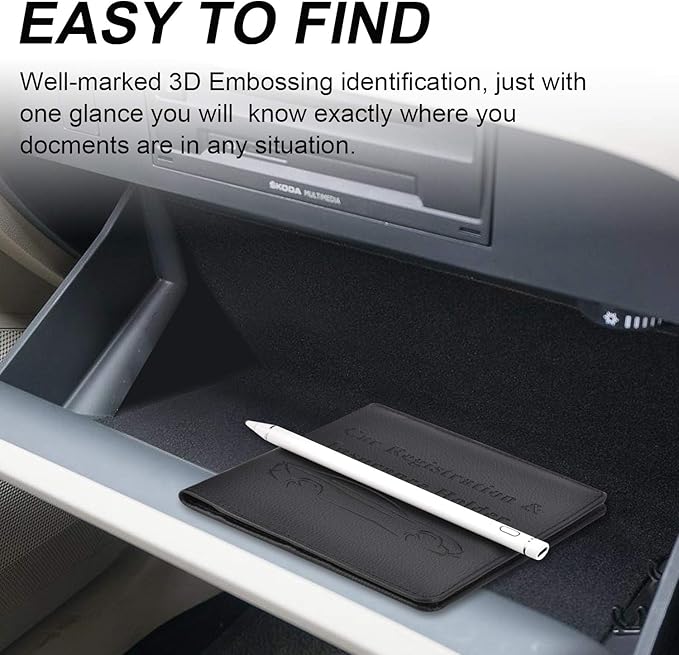 Cacturism Car Registration and Insurance Holder, Vehicle Glove Box Car Organizer Men Women Wallet Accessories Case for Cards, Essential Document, Driver License, Black