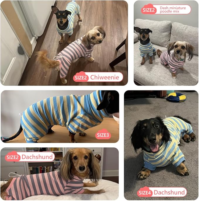 Dachshund Dog Shirt, Thin Striped Base Layer Onesie for Wiener Dogs, Lightweight All-Season Wear, Soft & Comfy Fit for Doxie and Short-Leg Breeds (Pink&Grey, Size 4 (21-26lbs))