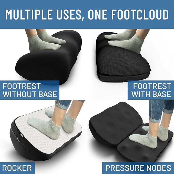 Everlasting Comfort Adjustable Cloud Foot Rest for Under Desk at Work with Pressure Point Nodes - Comfortable Memory Foam Office Foot Stool & Under Desk Pillow for Gaming & Home Accessories