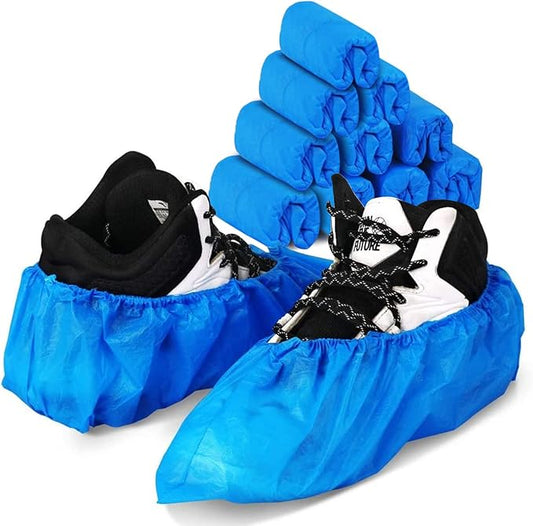 100 Pack 50 Pairs Disposable Shoe Covers Boot Cover Waterproof, Dust proof, The Size Fit Most, Non-slip, Blue, Protect Your Shoes, Floor, Carpet