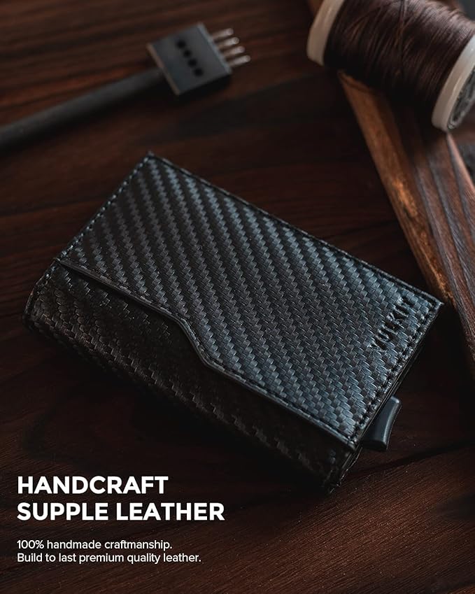 VULKIT Card Holder Wallet with Double ID Windows RFID Blocking Pop Up Wallet Minimalist Design for 12 Cards