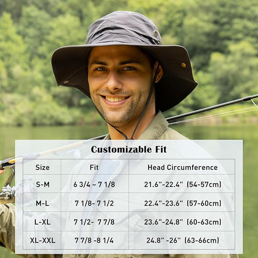Oversize XL XXL Large Wide Brim Waterproof UPF 50+ Bucket Sun Summer Travel Fishing Hiking Fisherman Hat Detachable Chin