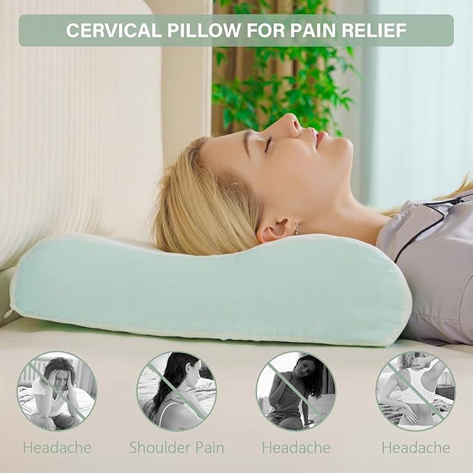 Cervical Neck Pillow for Neck Pain Relief, Contour Memory Foam Pillows, Cooling Ergonomic Pillows for Sleeping Side, Back & Stomach Sleepers, Breathable Bed Pillows Neck Support, Extra Soft