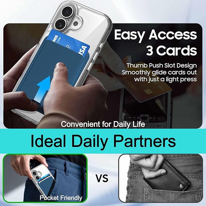 Ntwinro Magnetic for iPhone 17 Clear Case (Compatible with MagSafe) with Blue Detachable Wallet & Card Holder for 3 Cards [RFID Blocking] Military Grade Protective Slim Phone Cover