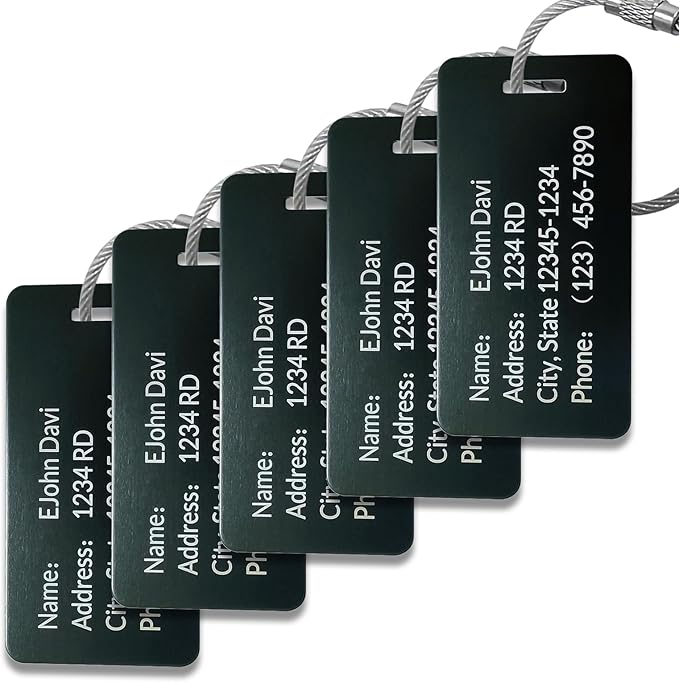 (5 Pack) Custom Personalized Luggage Tags-Customized Unique tag for Suitcase Backpack Travel,Bags (Black (3.8×2))