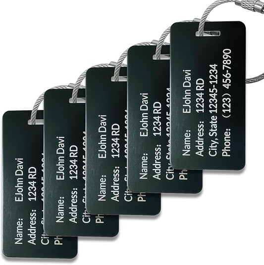 (5 Pack) Custom Personalized Luggage Tags-Customized Unique tag for Suitcase Backpack Travel,Bags (Black (3.8×2))