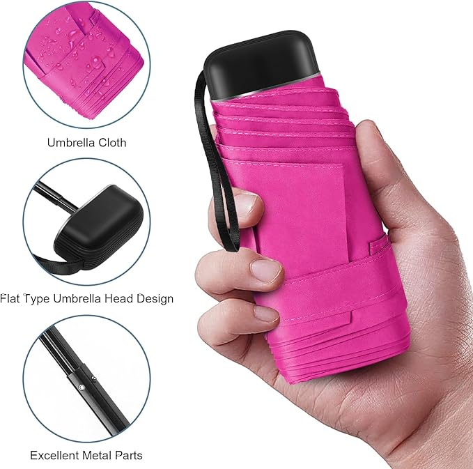 LEAGERA Compact Travel Umbrella with Case - Mini Umbrella for Purse, Small Lightweight &Tiny Design Perfect for Parasol Outdoor Sun&Rain Umbrellas