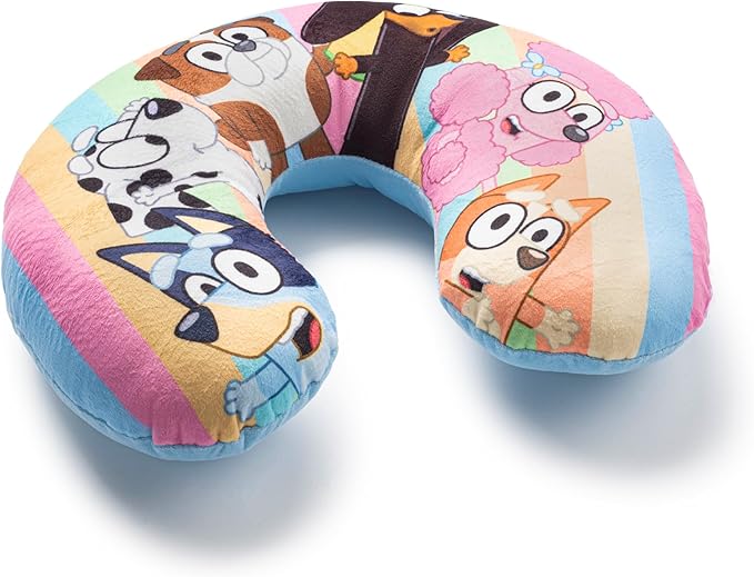 Jay Franco Bluey Kids Travel Neck Pillow - Soft Polyester Support for Car, Airplane & Road Trips - Cute Bluey and Bingo Design - Comfortable Child Neck Support for Ages 3-10