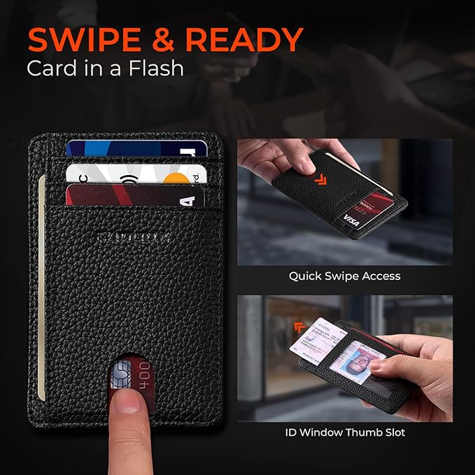 RUNBOX Slim ID Cases Minimalist Front Pocket RFID Blocking Leather Wallets for Men and Women Card Holder Wallets Gifts for men