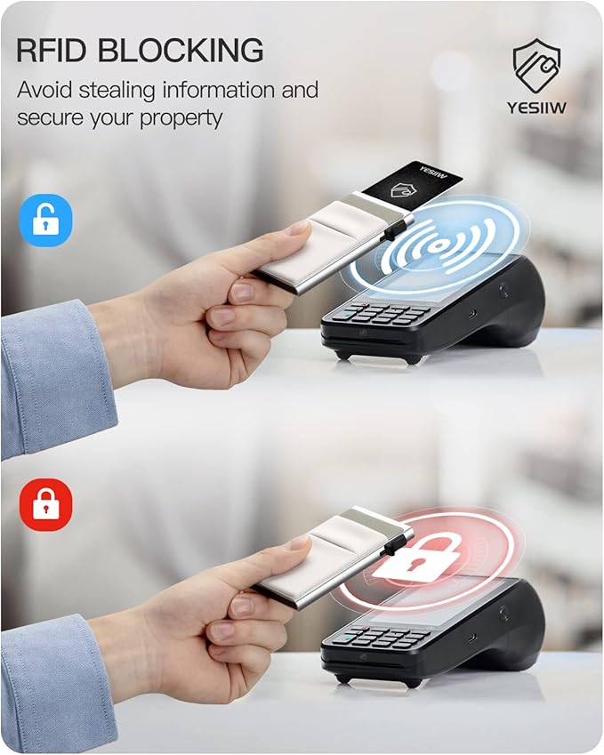 YESIIW Credit Card Holder Wallet for Men RFID Blocking Slim Minimalist Metal Wallet with Money Pocket Contactless Card Protector