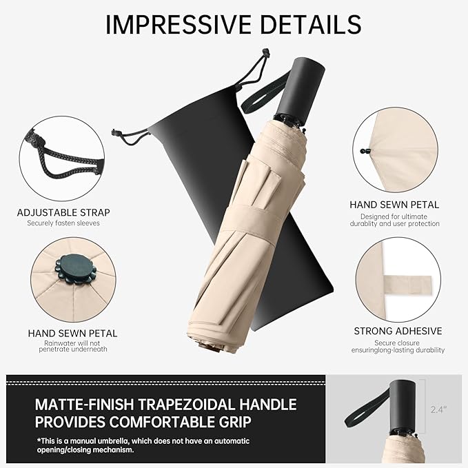 Compact Travel Umbrella, Small Pocket Mini Umbrella for Purse Wallet, UV Sun Rain Umbrellas for Backpack, Portable Folding Umbrellas for Women Kids