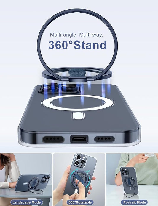 EWA MagOne 3rd Gen [Compatible with MagSafe] Phone Grip Stand with Finger Strap, Removable Magnetic Ring Holder Kickstand Loop for iPhone 16,15, 14, 13, 12 Series-(Blue)
