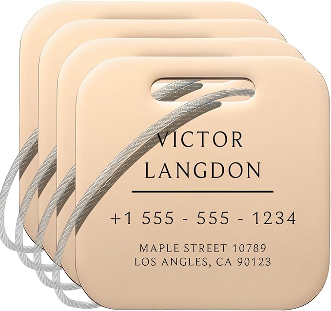 Stainless Luggage Tags for Suitcases 4 Pack: Metal Personalized Luggage Tags for Backpacks & Bags with Customizable Texts (Rose Gold)
