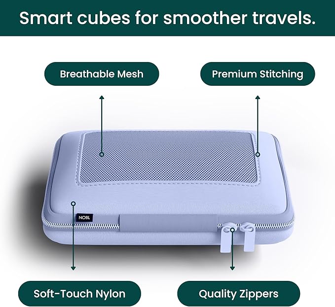 NOBL Travel Compressible Packing Cubes Set, 6 Pieces Travel Packing Organizers, Compression Luggage Cubes for Suitcases & Carry On, Space Saving (XXS, XS, S, M, L, XL) - Lavender