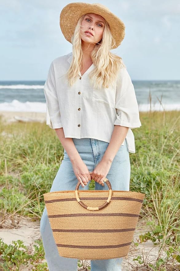 Beach Bags for Women Straw Tote Bag Summer Beach Bag Large Woven Straw Tote for Vacation Holiday