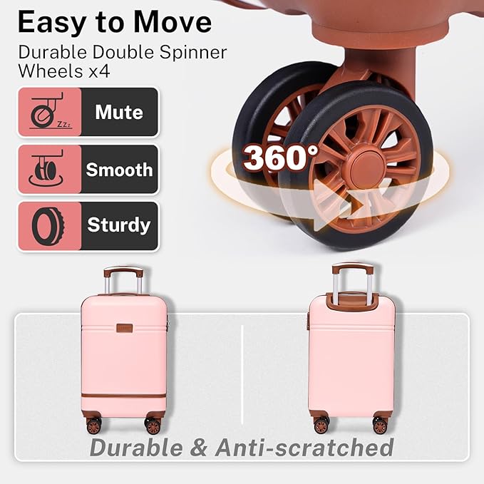 Krute Luggage Sets 5 Pieces Suitcase Set Hard Shell Carry On Luggage with Spinner Wheels TSA Approved Durable PC+ABS Hard Side Suit Case