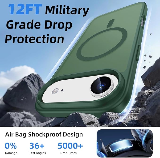 Ntwinro Magnetic for iPhone Air Case (Compatible with MagSafe) with Detachable Wallet & Card Holder for 3 Cards [RFID Blocking] Military Grade Protective Slim Phone Cover for 17 Air 2025, Green
