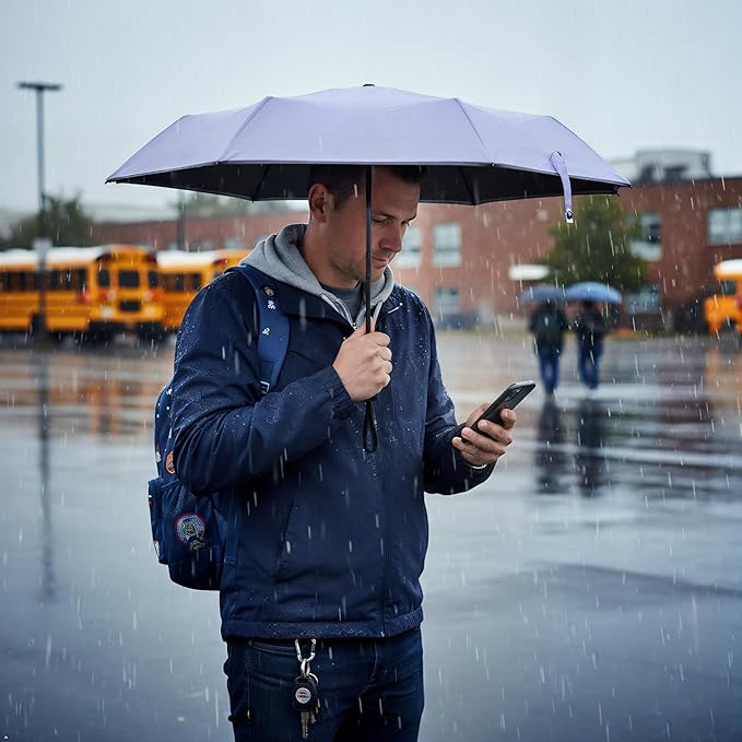 GAOYAING Mini Compact Travel Umbrella with Reflective Safety Stripes, Portable Folding Design with Case