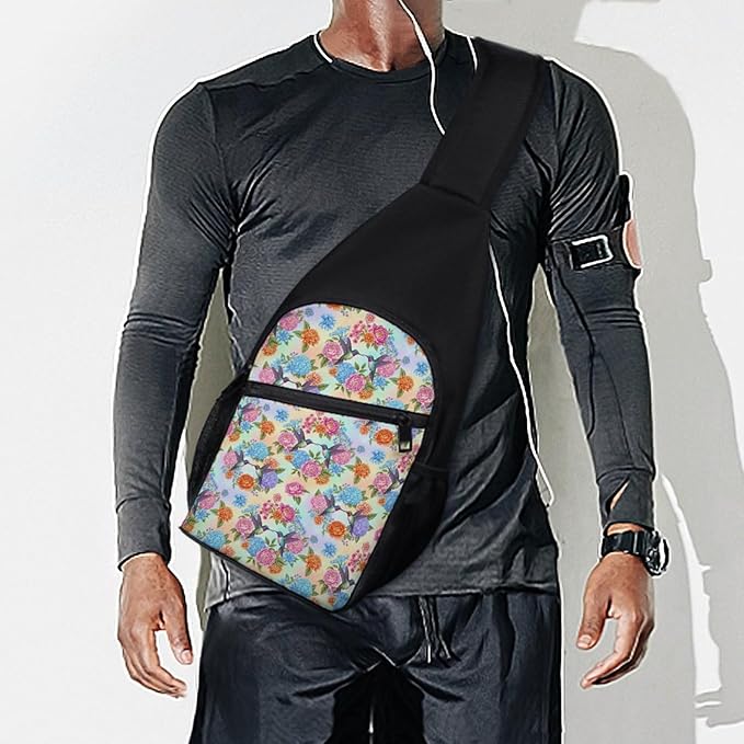 SWEET TANG Women's Cool Chest Bag Gym Sack Fashion Sling Shoulder Backpack Outdoor Sports Daypack Retro Hummingbirds Floral, Multipurpose Adjustable Bag Small Camera Case for Daily Use