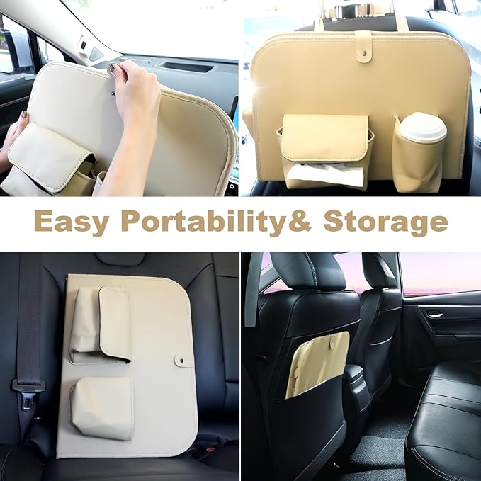 GMQ Backseat Car Organizer with Detachable Steering Wheel Tray 1 Pack,Car Back Seat Laptop Desk, Multifunctional Office Bag,Back Seat Car Storage & Tablet Holder for Kids (Beige)