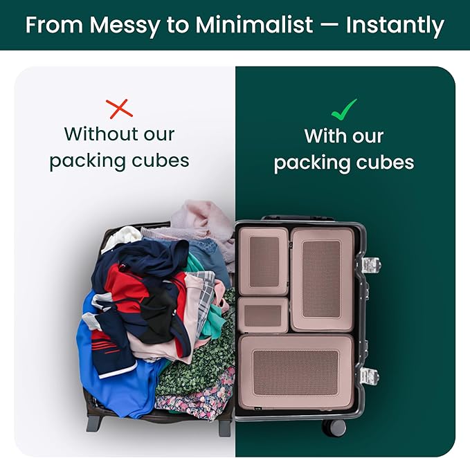 NOBL Travel Compressible Packing Cubes Set, 6 Pieces Travel Packing Organizers, Compression Luggage Cubes for Suitcases & Carry On, Space Saving (XXS, XS, S, M, L, XL) - Pink