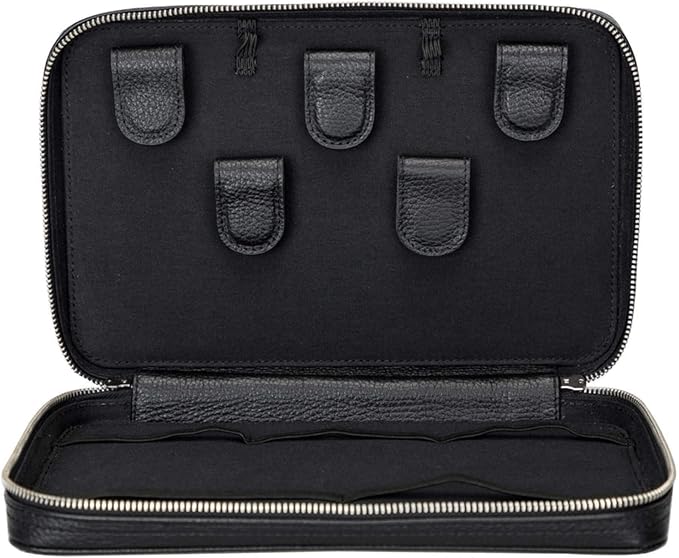 Medicine Handmade Leather Cable Organizer Bag – Full-Grain Leather Travel Tech Case for Cords, Chargers & Accessories – Zippered Storage for Men & Women (Black)