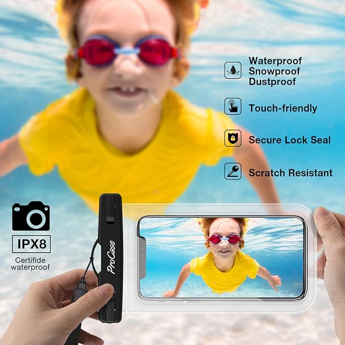 ProCase 2 Pack Waterproof Phone Pouch Case, 7" Universal Underwater Cellphone Dry Bag for iPhone 17 Air 16 15 14 13 Pro Plus Max 12 11, Galaxy S24 S23 S22 Ultra Pixel -Clear