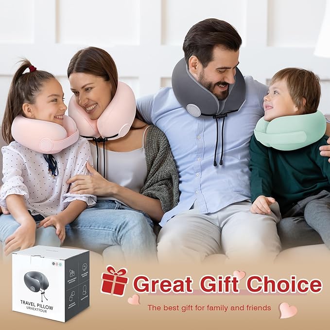 Travel Neck Pillows for Airplane Adults, Memory Foam Neck Support Travelling Pillow with Washable Cotton Pillowcases and Storage Bag, for Car, Train, Flight, Office and Home Use Adult Green