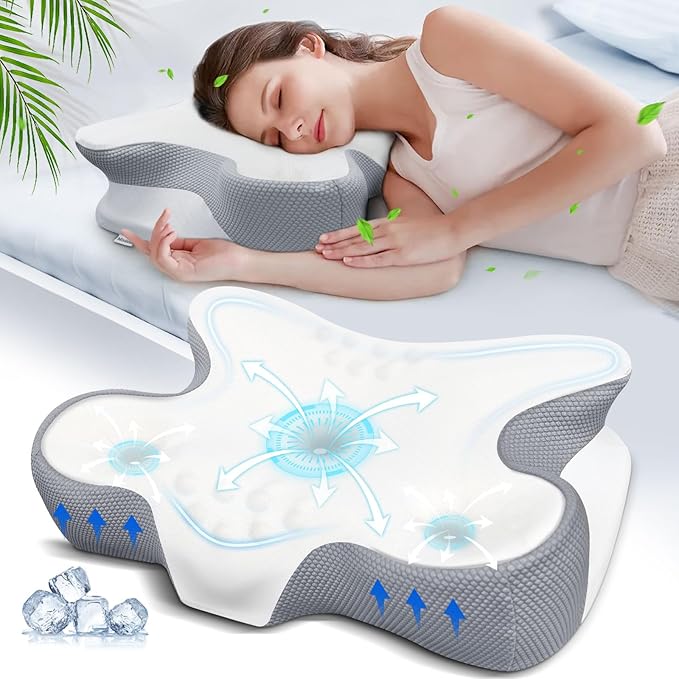 Cervical Pillow for Neck Pain Relief, Ergonomic Contour Side Sleeper Pillows for Adults, Cooling Memory Foam Pillows for Side Back & Stomach Sleepers as Ideal Gifts