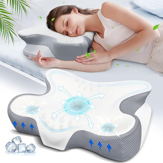 Cervical Pillow for Neck Pain Relief, Ergonomic Contour Side Sleeper Pillows for Adults, Cooling Memory Foam Pillows for Side Back & Stomach Sleepers as Ideal Gifts