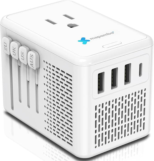 Upgraded Voltage Converter US to Europe for Hair Dryers 220V to 110V Converter with Fast Charging - Compact Travel Design with 3 USB-A + 1 USB-C Universal Travel Adapter for France Germany (White)