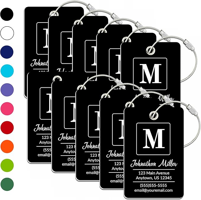 Personalized Luggage Tag | 10 Pack | Custom Luggage Tags for Suitcases | Kids Backpack Tag | 10 Color Options & Choose Font, Font Color