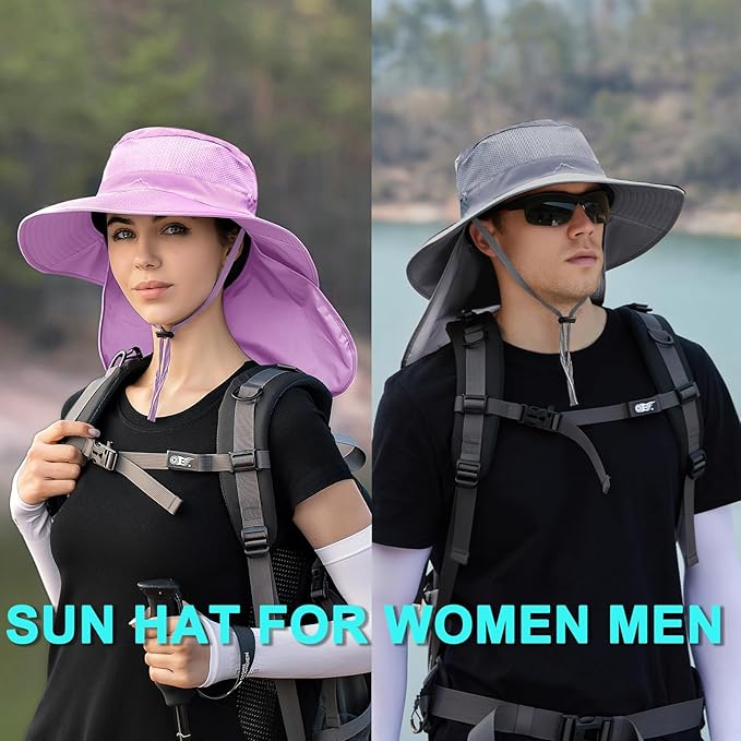 ZOORON Sun Hats for Men Women Fishing Hat with Neck Flap,UPF 50+ Sun Hat Waterproof Wide Brim Bucket Hats for Safari Hiking