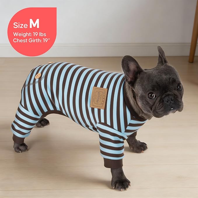 KYEESE Dog Pajamas, Warm Dogs PJS with 4 Legs, Comfy Pet Onesie Pets Sleepwear, Soft Pets Jumpsuit, Stretchy Fleece Pet Clothes Dog Pajamas for Small Dogs, Blue Striped, XL