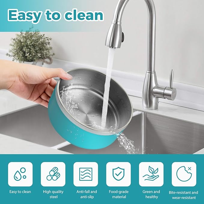 Stainless Steel Dog Bowls, Metal Dog Dish for Large Dogs, Insulated Non Slip Dog Food Bowl, Easy Clean, 40oz, LakeBlue