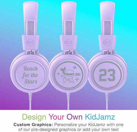 MEE audio KidJamz KJ55 Personalized USB-C Safe Listening Wired Headphones for Kids with Custom LED-Backlit Design, Volume Limiter, & Microphone for iPhone 15, iPad, & USB Type C Devices (Lavender)