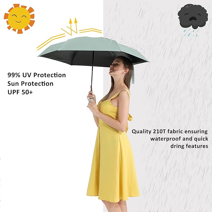 BAODINI Small UV Protection Travel Umbrella Compact for Rain and Sun UPF 50+ Windproof Portable 42 inch Umbrella for Women and Men