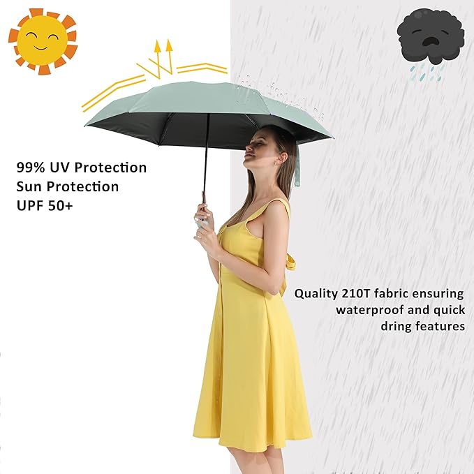 BAODINI Small UV Protection Travel Umbrella Compact for Rain and Sun UPF 50+ Windproof Portable 42 inch Umbrella for Women and Men