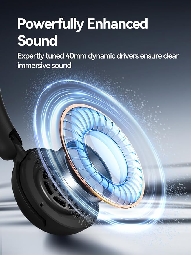 1MORE HQ20 Wireless On-Ear Headphones with Microphone, 85dB Safe Volume, 65H Playtime, Lightweight Foldable Bluetooth Headphones for School/Travel, Android and iOS Compatible, Black