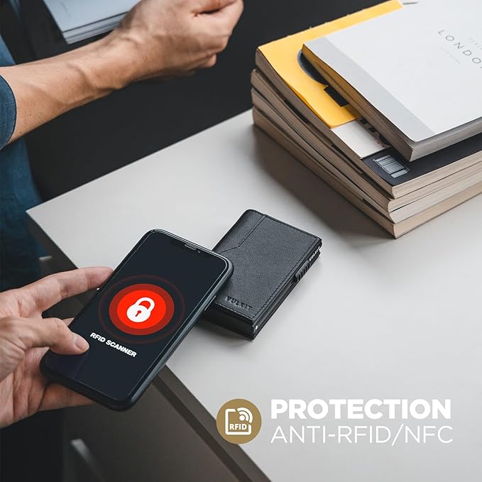 VULKIT Card Holder Wallet with Double ID Windows RFID Blocking Pop Up Wallet Minimalist Design for 12 Cards