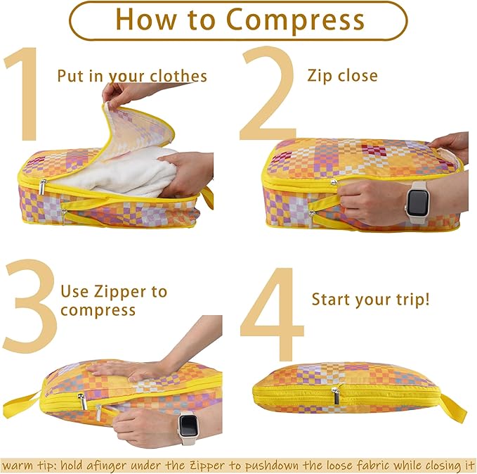 8 Pcs Compression Packing Cubes for Travel, Lightweight Waterproof Luggage Organizer Bags Set, Washable Packaging Cubes for Women Backpack Carry-On Suitcases