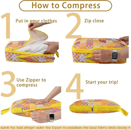 8 Pcs Compression Packing Cubes for Travel, Lightweight Waterproof Luggage Organizer Bags Set, Washable Packaging Cubes for Women Backpack Carry-On Suitcases