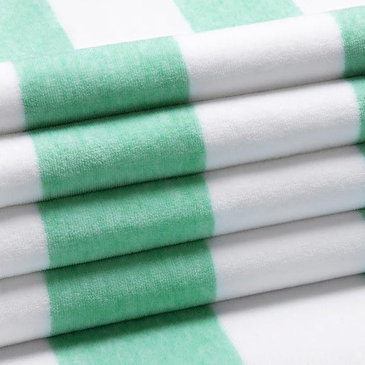 Cotton Oversized Beach Towel - Large 70 x 35 Inch Pool Towel, Green Striped Quick Dry Swimming Cabana Towel